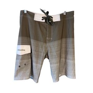 NWT Ninovino Board Shorts Mens 32 Gray Striped Surf Swim 9.5"